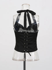 Corset Back Lace Up Halter Top