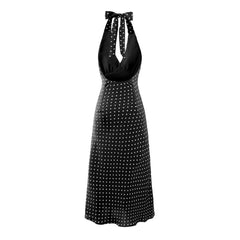 Red Polka Dot Print Tie Up Long Dress