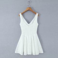 White Embroidery Corset Boning V-neck Mini Dress