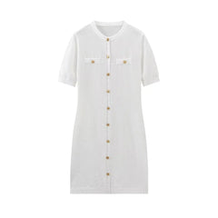 White Knit Short Sleeve Buttoned Mini Dress Free From Label