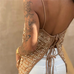 Khaki Rhinestone Embellished Cami Top