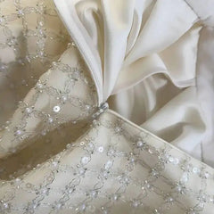 White Sequin Bead Embroidery Strapless Dress
