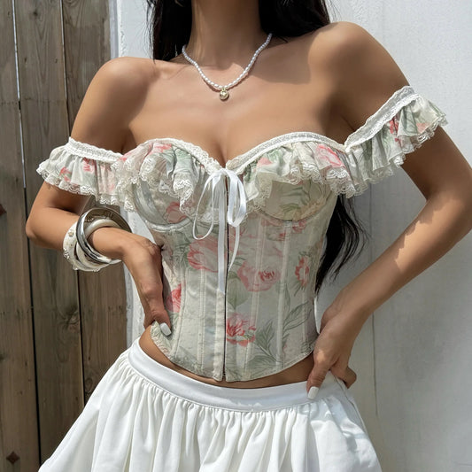 Printed Ruffle Corset Top