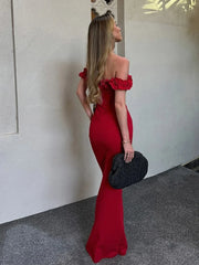 3d Flower Off Shoulder Long Dress