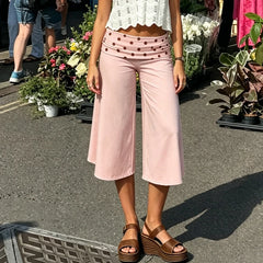 Fold Over Waist Wide Leg Capri Pants