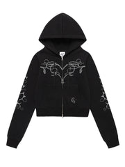 Vine And Heart Graphic Crop Zip-Up Hoodie