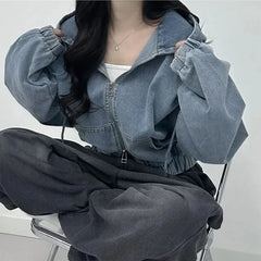 Dual Zip Denim Hooded Jacket