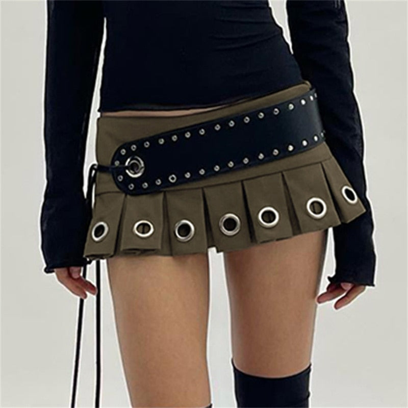 Low Waist Pleated Green Belted Micro Mini Skirt – Free From Label