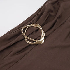 Brown Belted Slit Midi Skirt