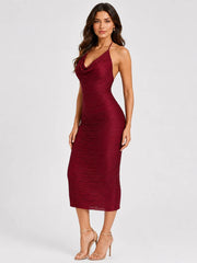 Halter Neck Tassel Fringe Midi Bandage Dress