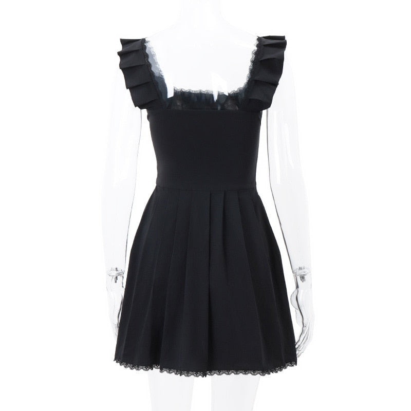 Black Corset Square Neck Frill Strap Mini Dress
