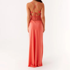 Orange Lace Patchwork Cami Maxi Dress
