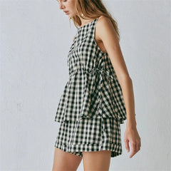 Striped Sleeveless Peplum Top and Shorts Set