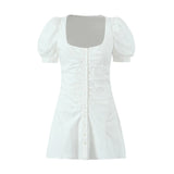 White Short Sleeve Buttoned Mini Dress