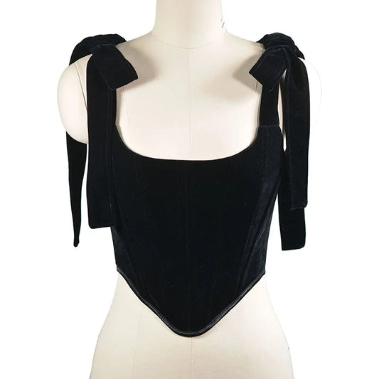 Black Velvet Corset Tie Lace Up Top