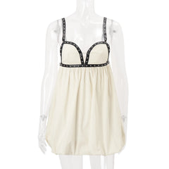 Studded Trim Cami Bubble Hem Mini Dress