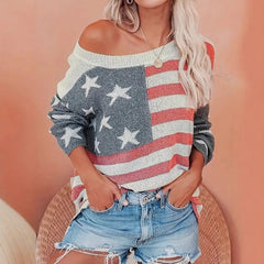 Faded American Flag Knit Long Sleeve Top