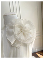White Halter 3D Floral Tiered Bud Maxi Dress