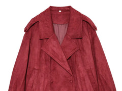 Red Faux Suede Double Breasted Moto Jacket