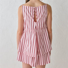 Pink Striped Babydoll Tank Tops and Boxer Shorts Set