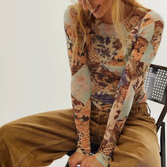Floral Print Sheer Long Sleeve Top