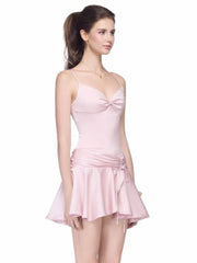 Satin Spaghetti Strap Waist Snitched Mini Dress