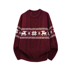 Deer Jacquard Cable Knit Sweater
