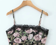 Rose Floral Print Bodycon Spaghetti Strap Mini Dress