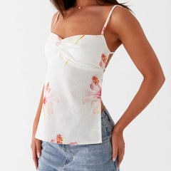 White Printed Open Back Tank Top