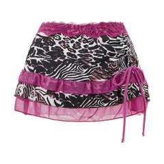 Printed Lace Trim Low Rise Tiered Miro Mini Skirt