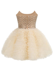 Strapless Rhinestones Mesh Tulle Puff Mini Dress
