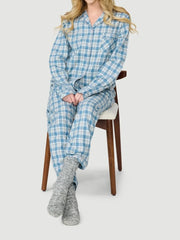 Plaid Print Long Sleeve Button Down Tops And Elastic Waist Pants Christmas Pajama Set