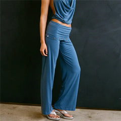 Fold Over Waist Metal Stud Flare Pants