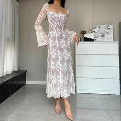 White Lace Long Sleeve Midi Dress - Free From Label