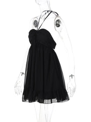 Black Strappy Halter Babydoll Mini Dress