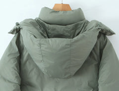Zipper Up Stand Collar Removable Hooded Parka Coat