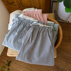 Cotton Plaid Wide Leg Pants