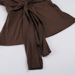 Bandage Square Neck Tie Front Short Sleeve Peplum Blouse