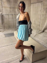 Puff Hem Strappy Mini Dress