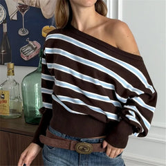 Striped Off-Shoulder Knit Jumper