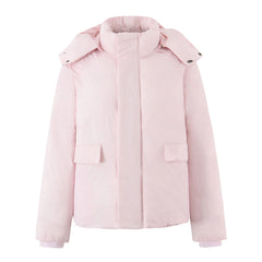 Zipper Up Stand Collar Removable Hooded Parka Coat