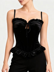 Black Velvet Ruffles Sleeveless Tunic Top