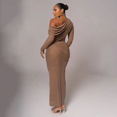 Draped Off-Shoulder Long Sleeve Top And Maxi Skirt Set Free From Label