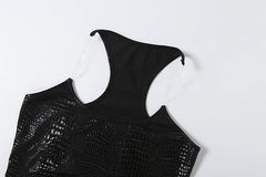 Black PU Textured Leather Transparent Strap Tank Top