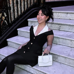 Black and White Halterneck Gold Button Mini Dress