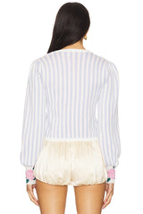 Stripe Knitted Flower Pockets Cardigan