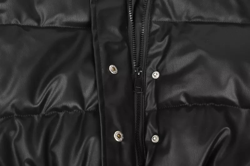 Faux Leather Puffer Short Jacket