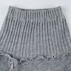 Grey Irregular Knitted Midi Skirt