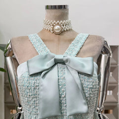 Tweed Bow Detail Halter Mini Dress