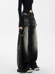 Washed Wide Leg Denim Trousers
